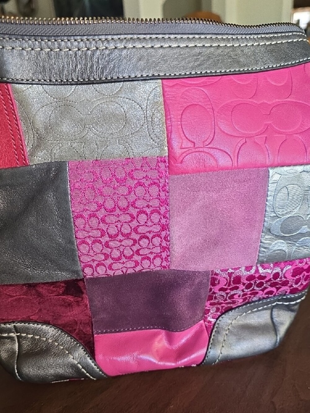 Coach Patchwork Leather Crossbody Bag in Pink & Metallic Silver - Picture 15 of 15